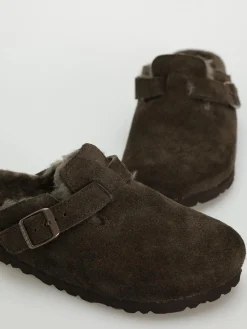 Birkenstock Boston Shearling Suede Leather Fur Narrow Wmn Flip Flops