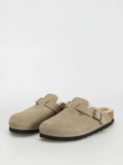 Birkenstock Boston Shearling Suede Leather Fur Narrow Wmn Flip Flops